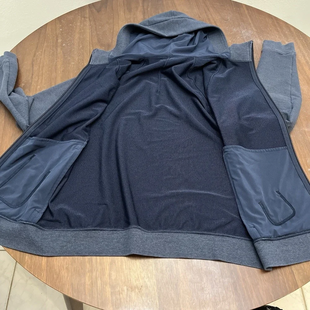 Lululemon Mens M Blue City Sweat Thermo Full Zip Hoodie Heathered LM3CE6S